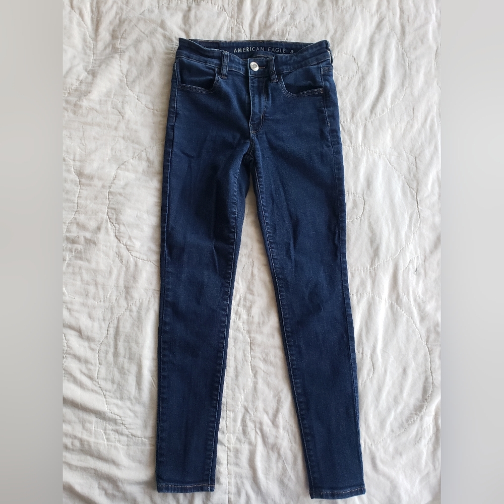 Petite American Eagle Dark Wash Jeans Mid Rise Short Skinny Ankle Length